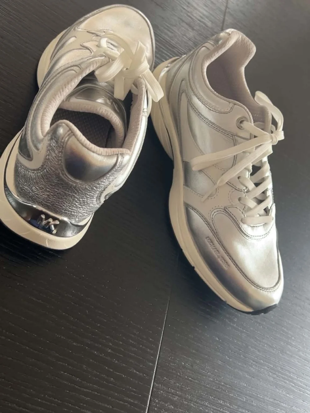 Michael Kors Silver Metallic Lace-Up Sneakers